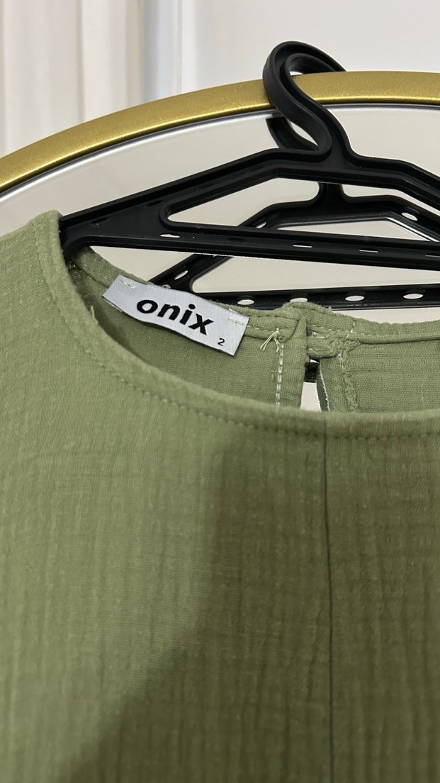 Kadın Haki Uzun Keten tesettür Elbise - Görsel 3