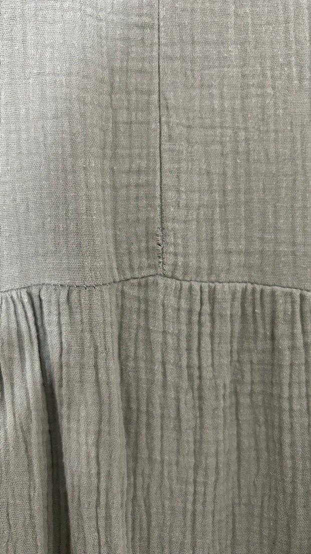 Kadın Haki Uzun Keten tesettür Elbise - Görsel 4