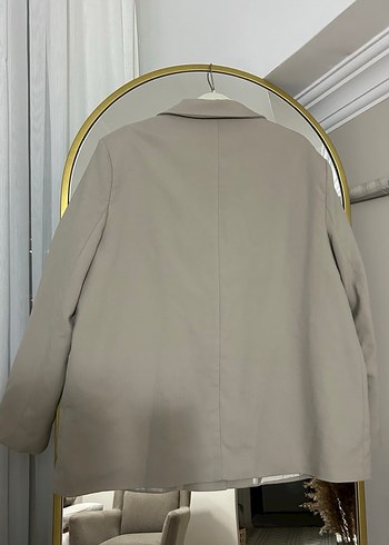 Bej oversize Keten Blazer Ceket - Görsel 3