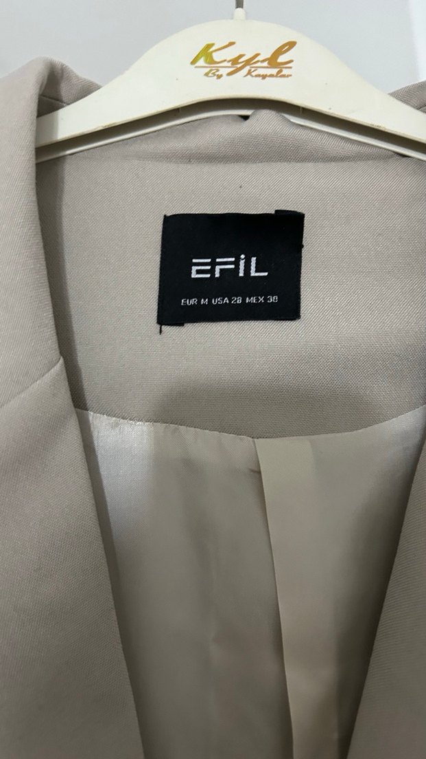 Bej oversize Keten Blazer Ceket - Görsel 2