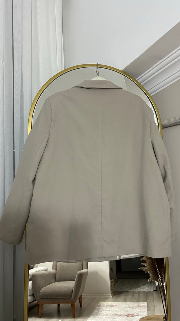 Bej oversize Keten Blazer Ceket - Görsel 3