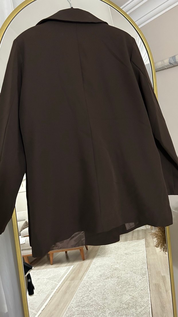 Düğmeli Kahverengi Kadın Blazer Ceket - Görsel 3