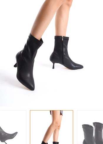 Siyah Deri İnce Topuklu Kadın Bot - Görsel 2