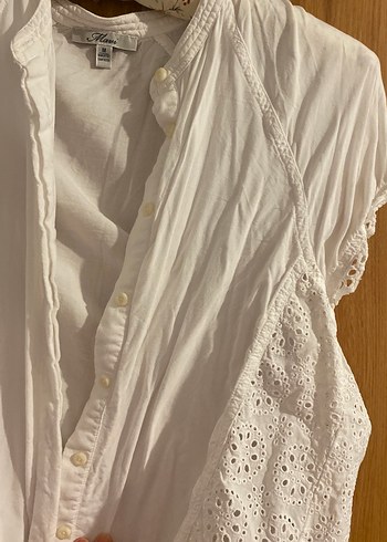 Düğmeli Beyaz Bohem  Bluz - Görsel 2