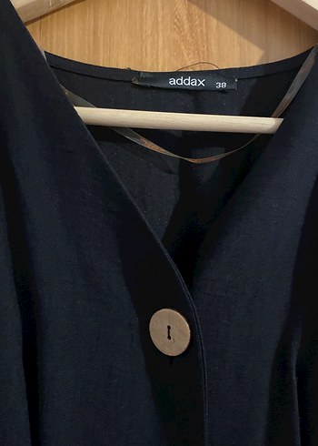 Düğmeli Siyah Midi Keten Elbise - Görsel 3