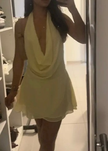 xs Beden sarı Renk Sarı Drapeli Mini Elbise