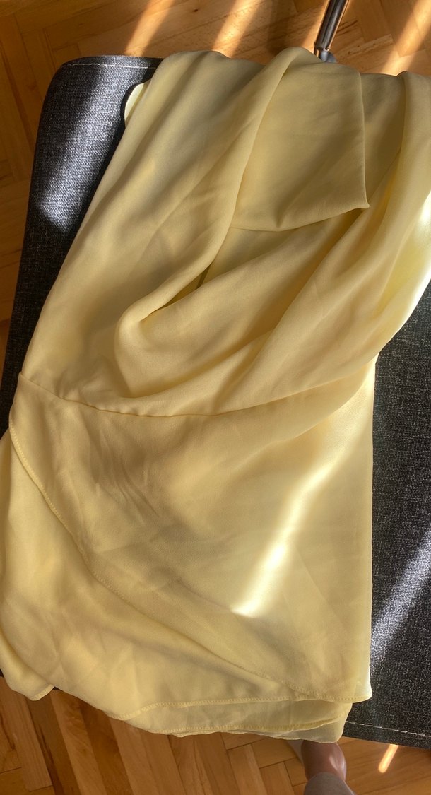 Sarı Drapeli Mini Elbise - Görsel 3