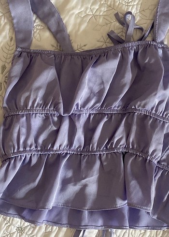 Saten kurdeleli mor bluz - Görsel 4