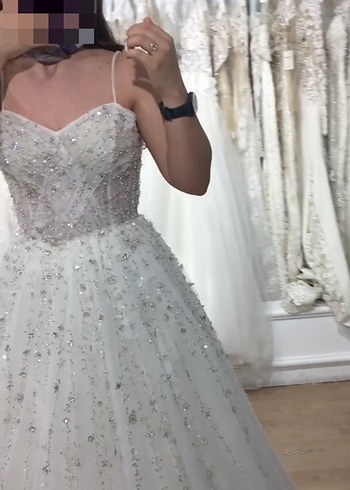 Straplez A Kesim Beyaz Midi Gelinlik - Görsel 3