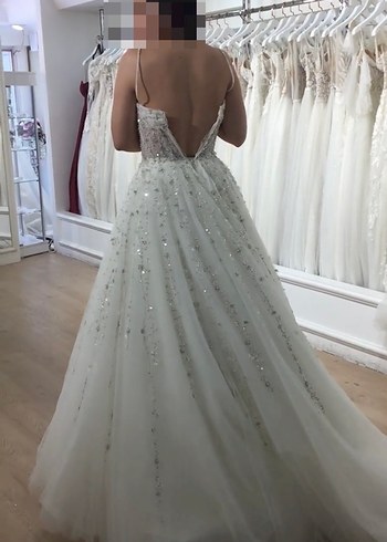 Straplez A Kesim Beyaz Midi Gelinlik - Görsel 7