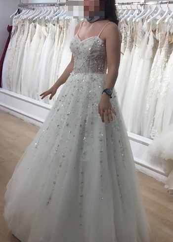 Straplez A Kesim Beyaz Midi Gelinlik - Görsel 4