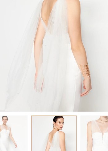 Minimalist V Yaka Beyaz Uzun Gelinlik - Görsel 3