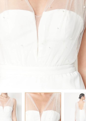 Minimalist V Yaka Beyaz Uzun Gelinlik - Görsel 5