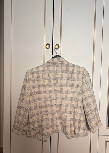 Bej Ekoseli Düğmeli Kadın Blazer Ceket - Görsel 2