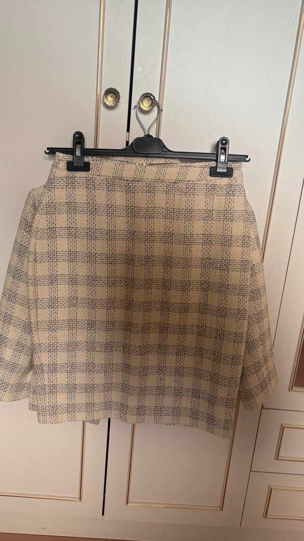 Bej Ekoseli Düğmeli Kadın Blazer Ceket - Görsel 3