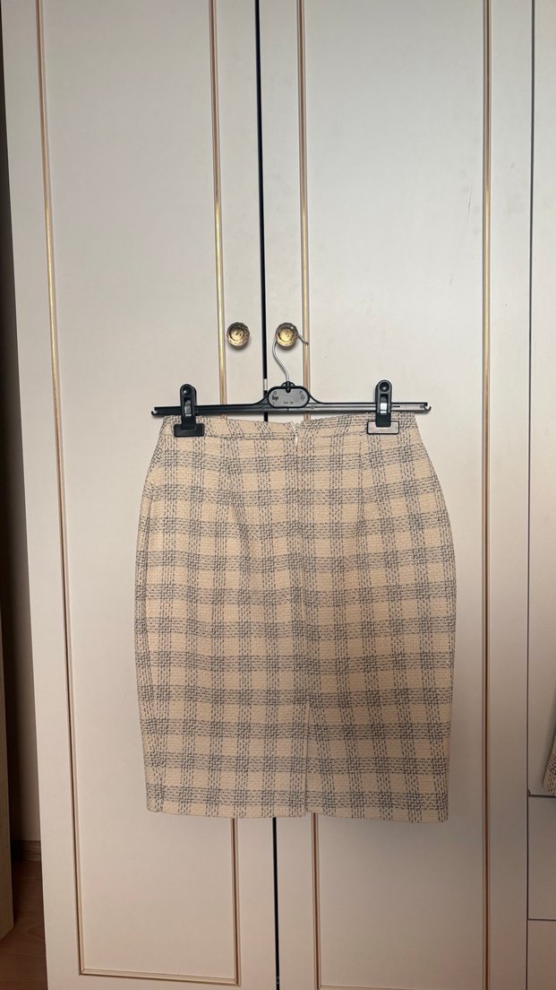 Bej Ekoseli Düğmeli Kadın Blazer Ceket - Görsel 5