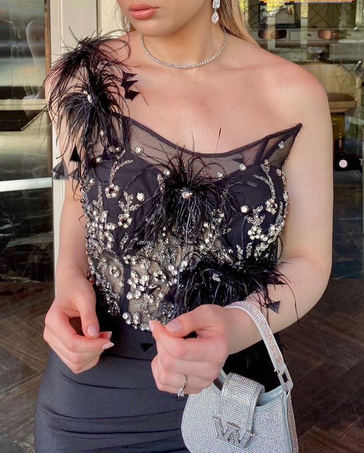 Siyah Straplez Payetli Uzun Abiye Elbise - Görsel 4