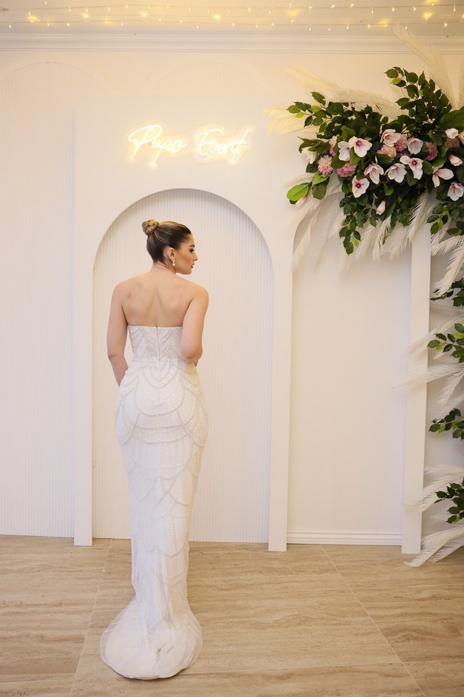 Beyaz Straplez Nişan-Gelinlik - Görsel 3