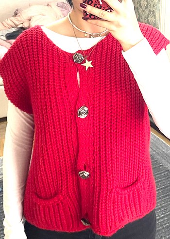 Kadın Kırmızı Örgü Süveter . - Görsel 2