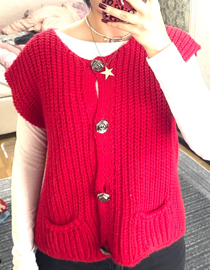 Kadın Kırmızı Örgü Süveter . - Görsel 2