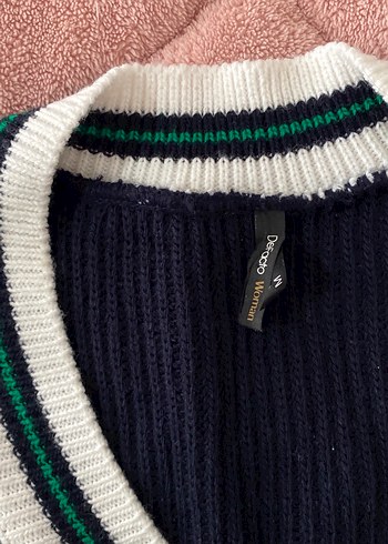 V Yaka Lacivert Örgü Kadın Süveter - Görsel 2