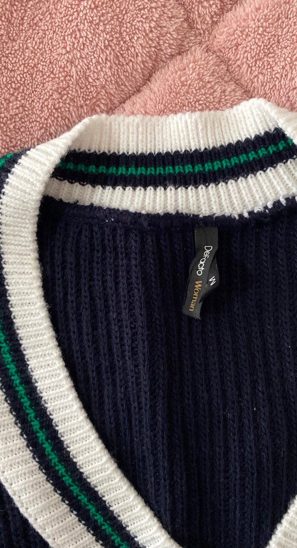 V Yaka Lacivert Örgü Kadın Süveter - Görsel 2