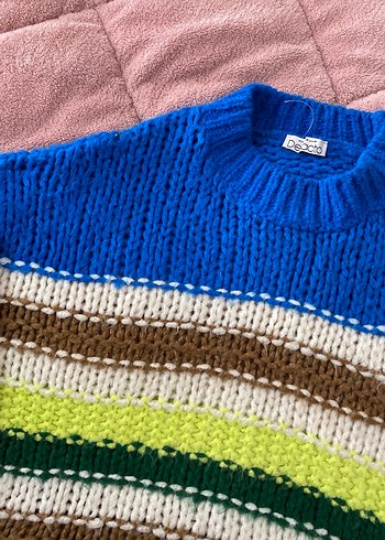 Çok Renkli Çizgili Bohem Örgü Kazak - Görsel 2