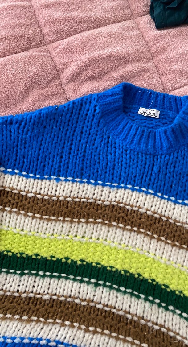 Çok Renkli Çizgili Bohem Örgü Kazak - Görsel 2