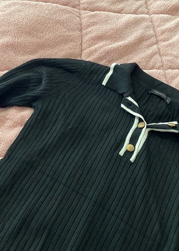 Düğmeli Siyah Kadın Pamuklu Kazak Milla - Görsel 3