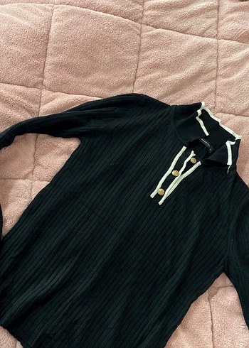 Düğmeli Siyah Kadın Pamuklu Kazak Milla - Görsel 2