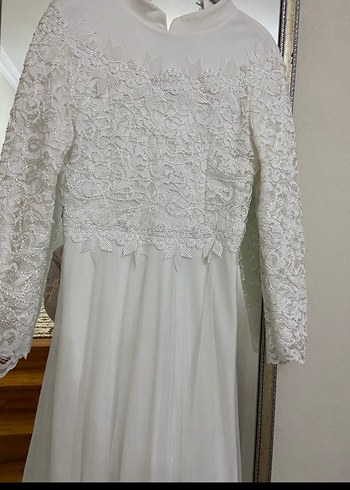 Abiye Uzun Kollu Beyaz A Kesim Vintage Gelinlik