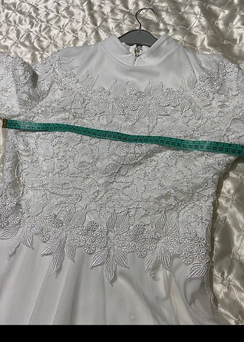 Uzun Kollu Beyaz A Kesim Vintage Gelinlik - Görsel 4