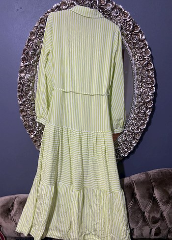 Açık yeşil Uzun Pamuklu Elbise - Görsel 3