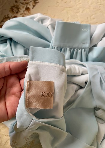 Uzun Kollu Drapeli Mavi Abiye Elbise - Görsel 5