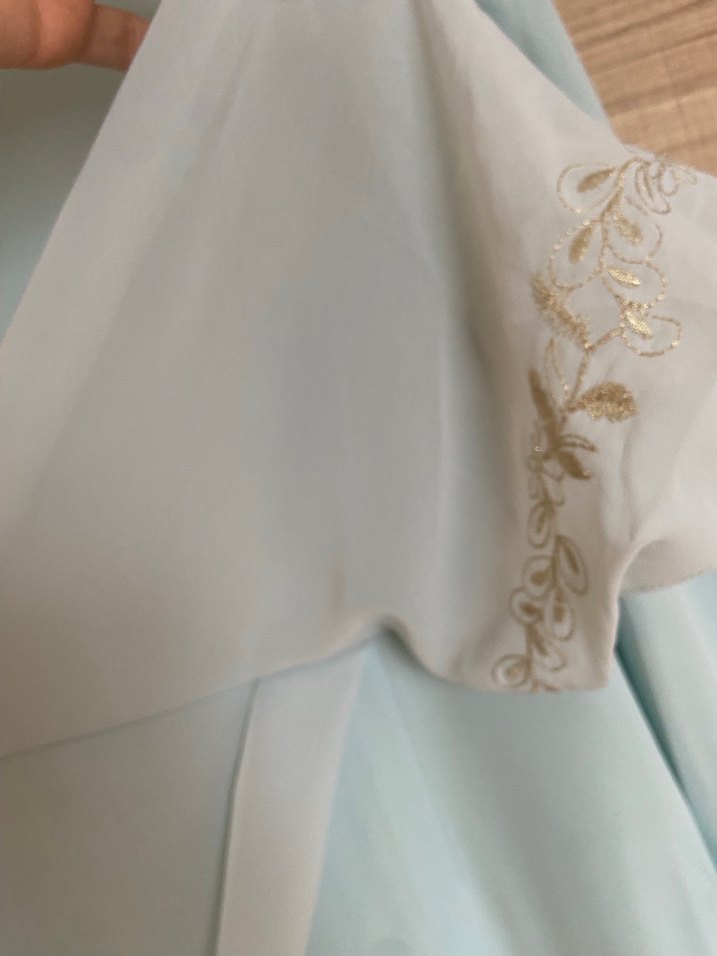 Uzun Kollu Drapeli Mavi Abiye Elbise - Görsel 4