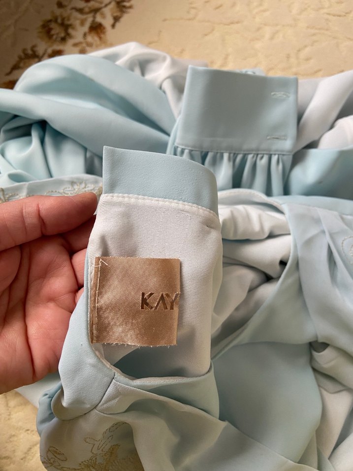 Uzun Kollu Drapeli Mavi Abiye Elbise - Görsel 5