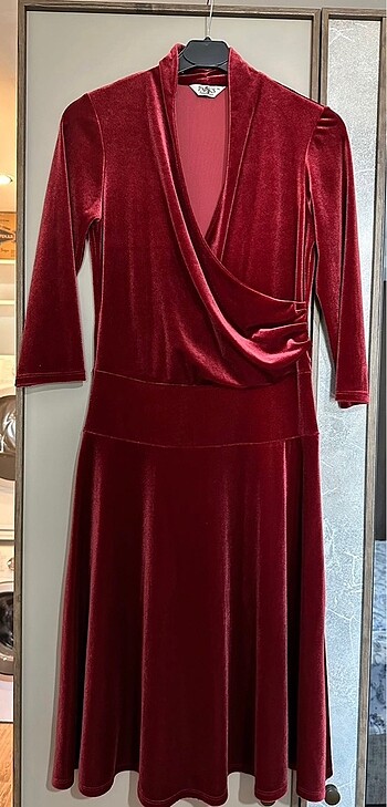 PARK BRAVO BORDO KADİFE KLOŞ ELBİSE