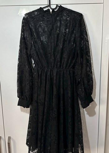 s Beden Düğmeli Siyah Uzun Kollu Gotik Elbise