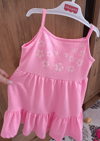 Pembe Nakışlı Kolsuz Kız Çocuk Elbisesi