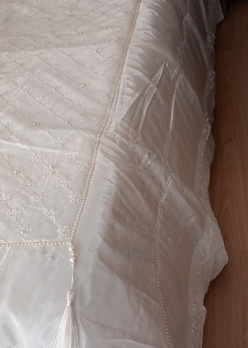 inci boncuklu krem rengi yatak örtüsü - Görsel 5
