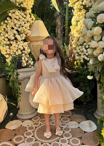Bej Kız Çocuk Straplez Fırfırlı Elbise