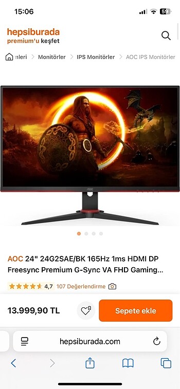AOC 165hz 1ms 24 inç Oyuncu Monitörü İPS