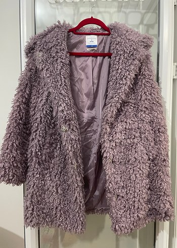 Mor Peluş Kadın Midi Kaban