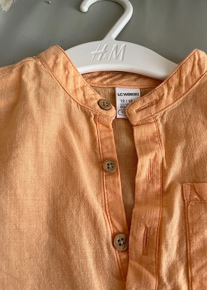 12-18 ay erkek gömlek turuncu keten - Görsel 2