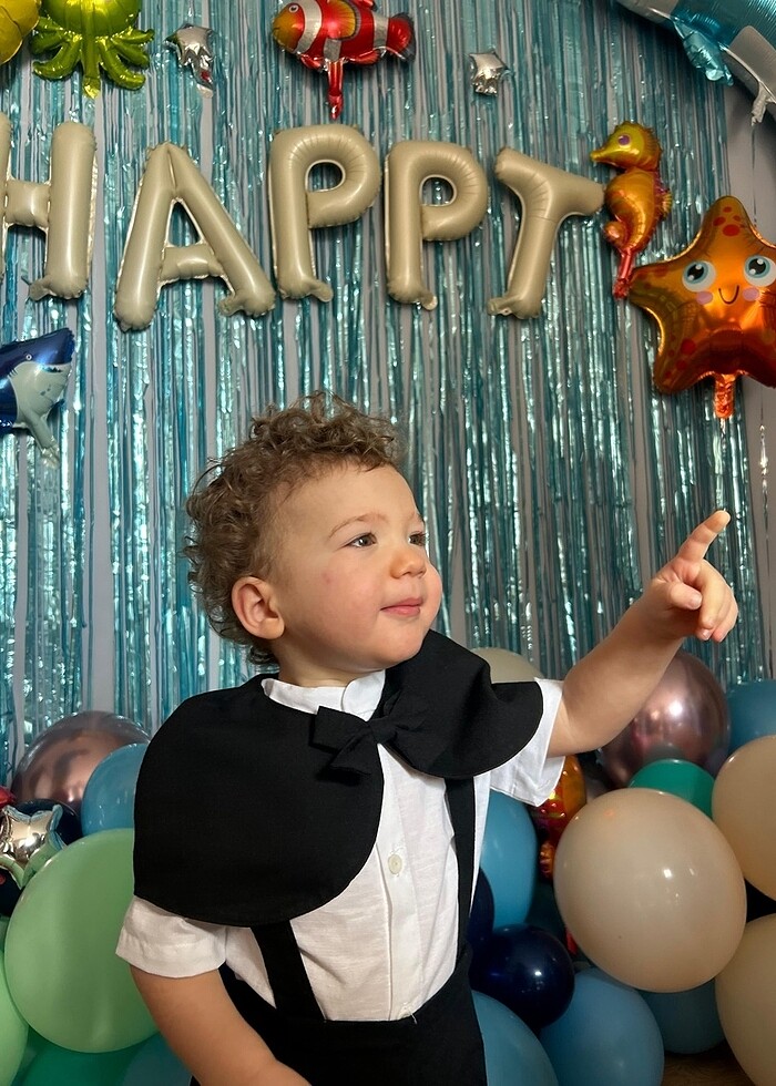 erkek çocuk salopet şortlu takım 2 yaş doğumgünü - Görsel 2