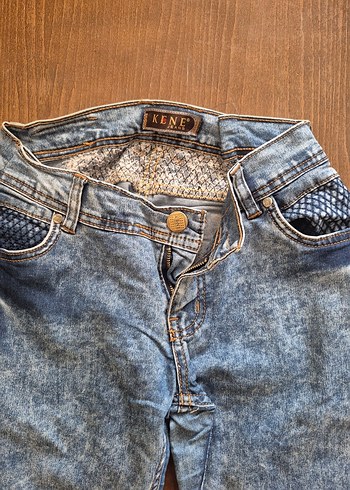 Diğer Düğmeli Gri Mavi Kadın Denim Pantolon