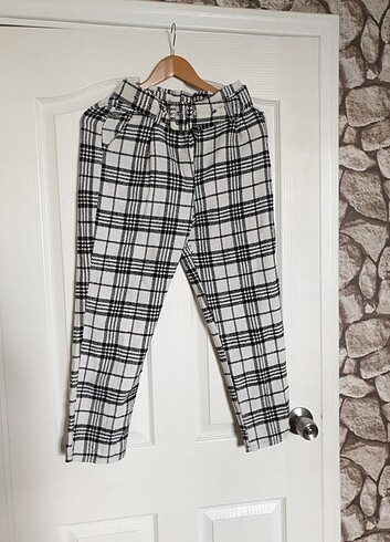 xl Beden beyaz Renk KEMERİ HEDİYELİ EKOSE KIŞLIK PANTOLON 