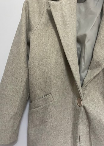 Bej Basic Kadın Keten Midi Kaban - Görsel 4