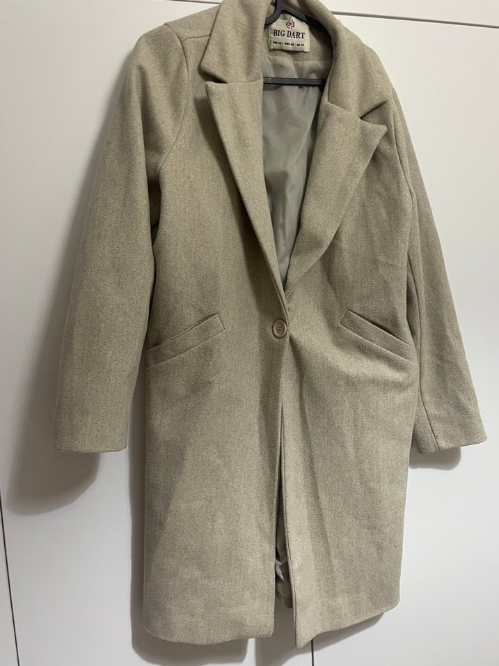 Bej Basic Kadın Keten Midi Kaban - Görsel 5