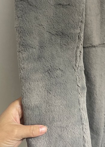 Gri Süet Kadın Kaban, Kürk Detaylı, Midi Boy - Görsel 2